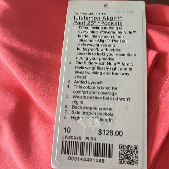 Lululemon Align High-Rise Pant‎ with Pockets 25" Pale Raspberry PINK size 10 NWT - Picture 4 of 6